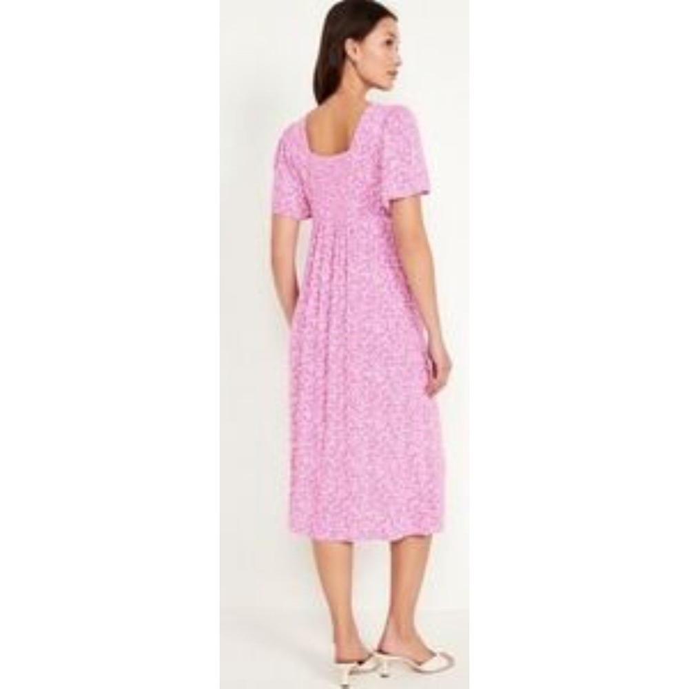 Old Navy Floral Midi Dress XL Pink Button Front Flutter Sleeve Boho Office Y2K - Picture 2 of 12